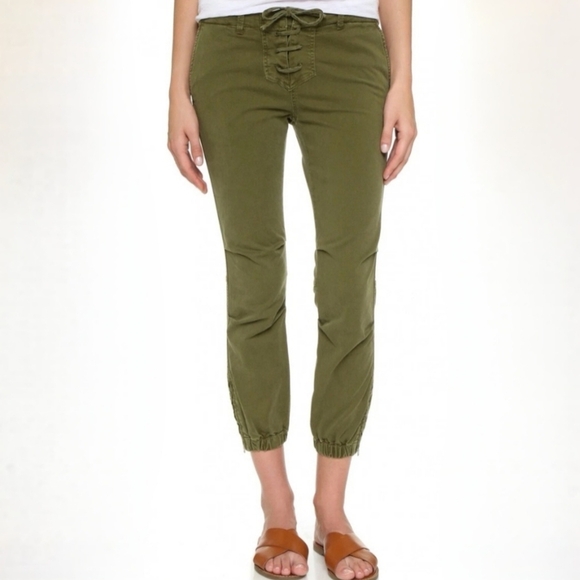 Nili Lotan Green French Military Cropped Lace Up Pants 10 - Picture 1 of 6